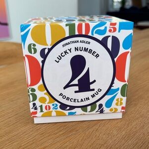 Jonathan Adler Multicolor Lucky Number 4 Porcelain Mug